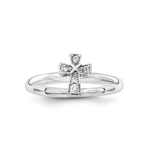 NEW Sterling Silver White Topaz Cross Ring Size 7